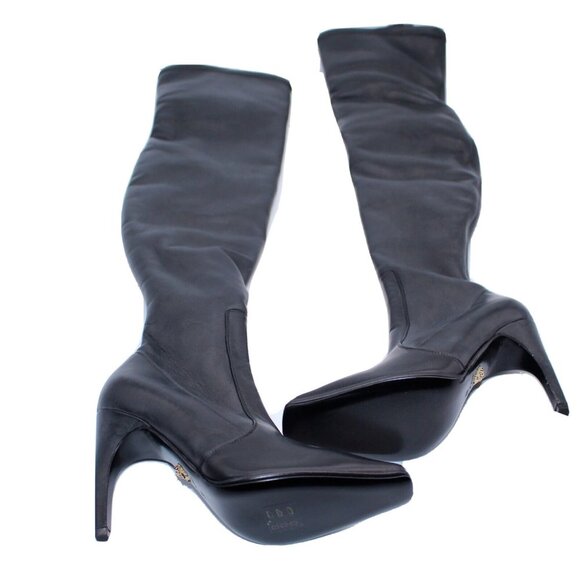 Versace Shoes - VERSACE OVER-THE-KNEE BLACK LEATHER HORSE RIDING STYLE Boots HIGH HEELS 37.5 7.5